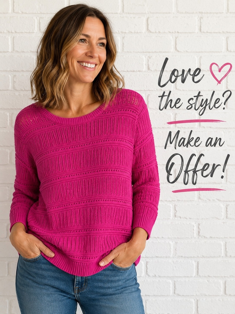Christopher & Banks Open Knit Pullover Sweater Pink XL Cotton Boho